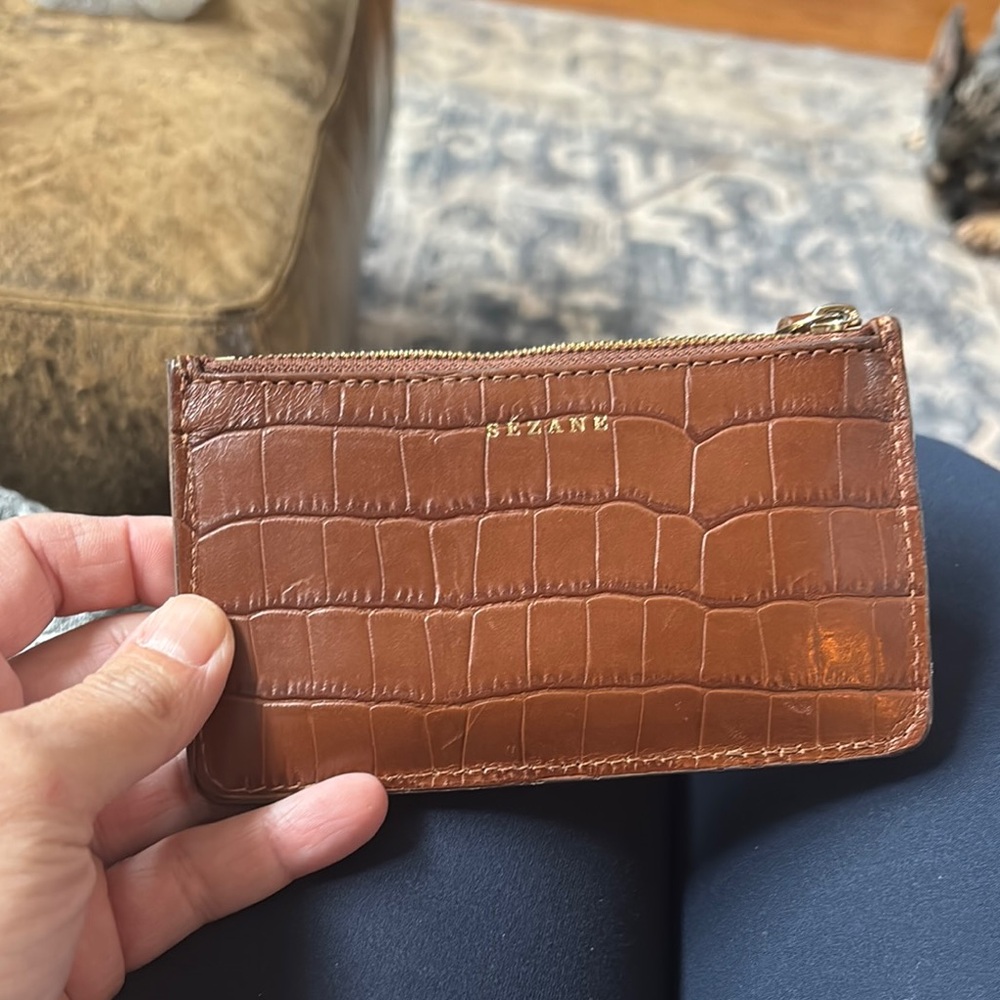 Sézane Brown Croc-Embossed Card Holder